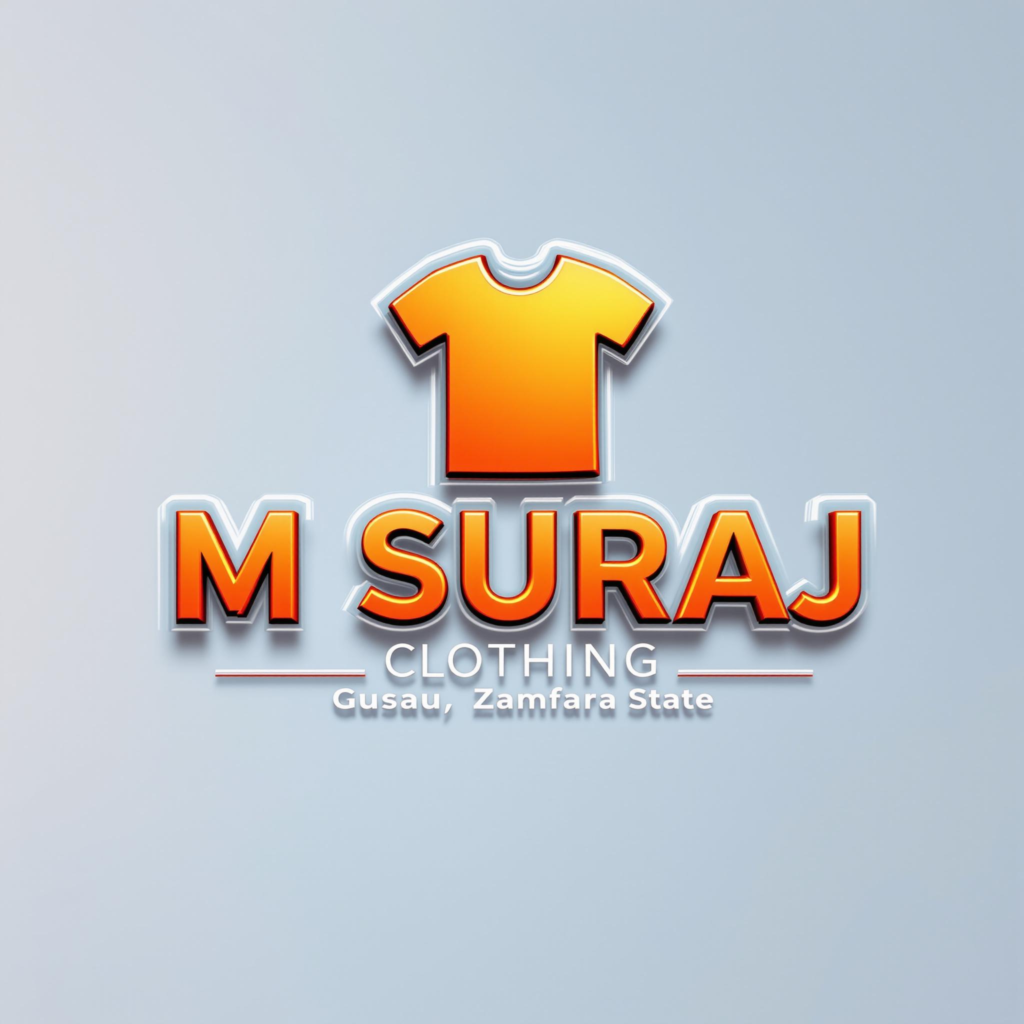 professional 3d transparent logo clothing boutique featuring 
      'm suraj clothing' bold modern metallic or glossy sans...